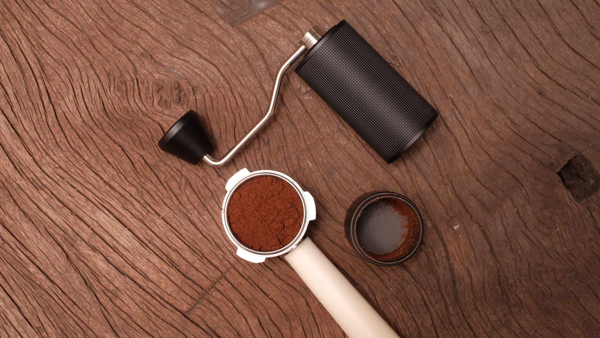 Espresso accessories arranged on a counter